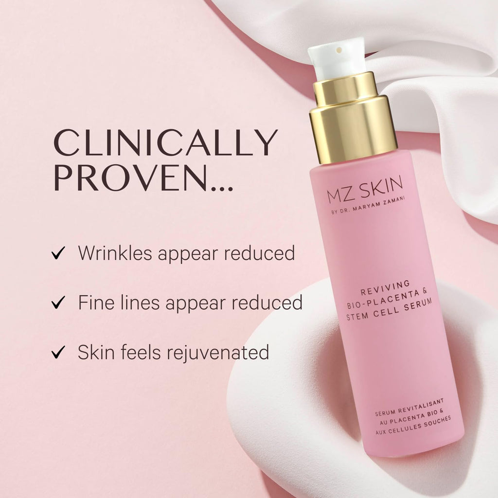 MZ SKIN Reviving Bio-Placenta & Stem Cell Serum 1.69 fl oz | Night Treatment with Peptides, Squalane & Hyaluronic Acid