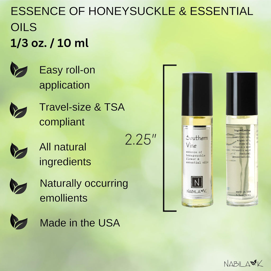 Nabila K Southern Vine Roll-On Perfume – Alcohol-Free Honeysuckle, Organic, TSA-Approved 0.33 oz