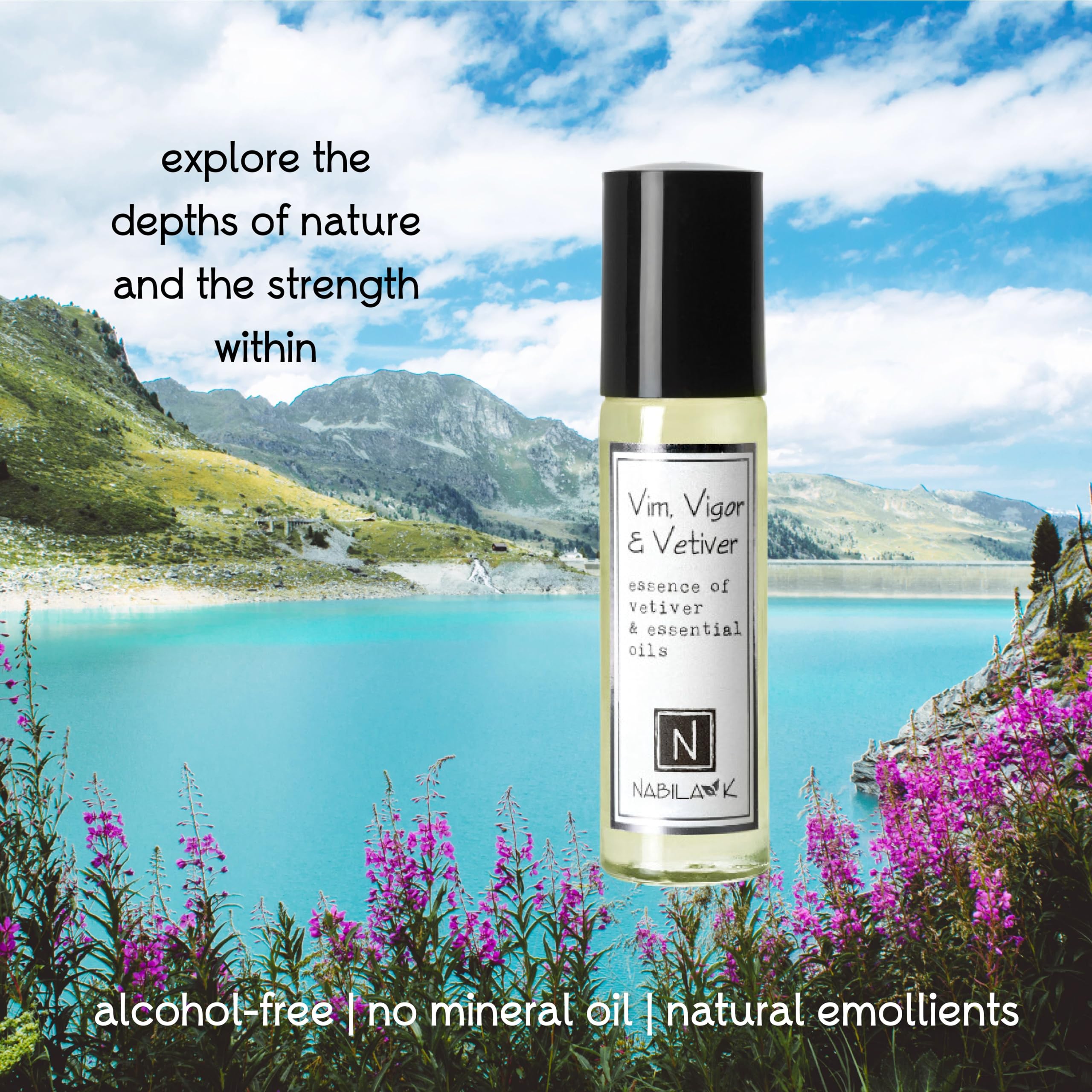 Nabila K Vim, Vigor & Vetiver Roll-On Perfume – Alcohol-Free, All-Natural, Organic, 0.33 oz / 10 ml