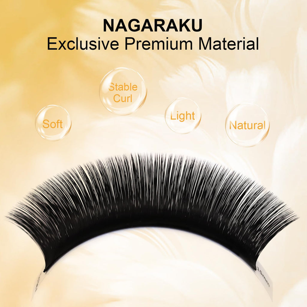 NAGARAKU Easy Fan Eyelash Extensions — 5 Trays in 1 Pack, 0.07 C Curl, 11–15mm, Mega Volume for Beginners