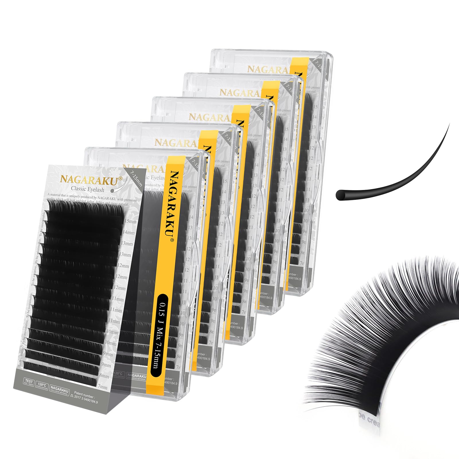NAGARAKU 5 Trays Eyelash Extensions Matte Black 0.07LD MIX7-15 – Classic Lash Kit for Salons