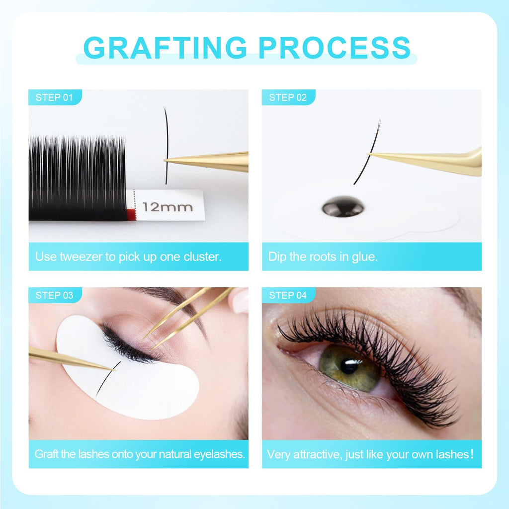 NAGARAKU Double Tips Ellipse Eyelash Extensions – Flat 0.15mm D Curl Matte Black 8mm, 16 Rows