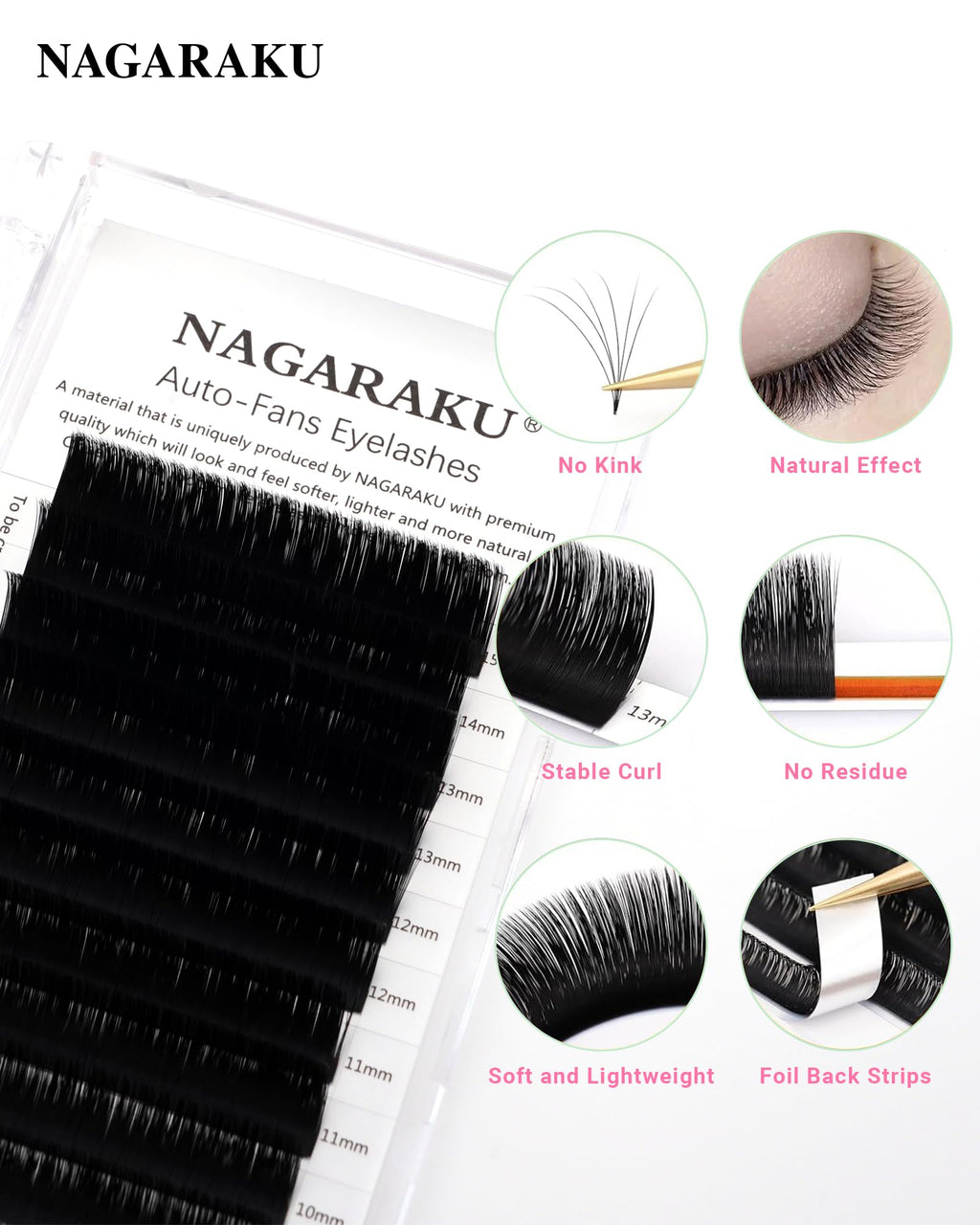 NAGARAKU Easy Fan Eyelash Extensions – 5 Trays in 1 Pack, 0.05 D Curl, 8–15mm Mix
