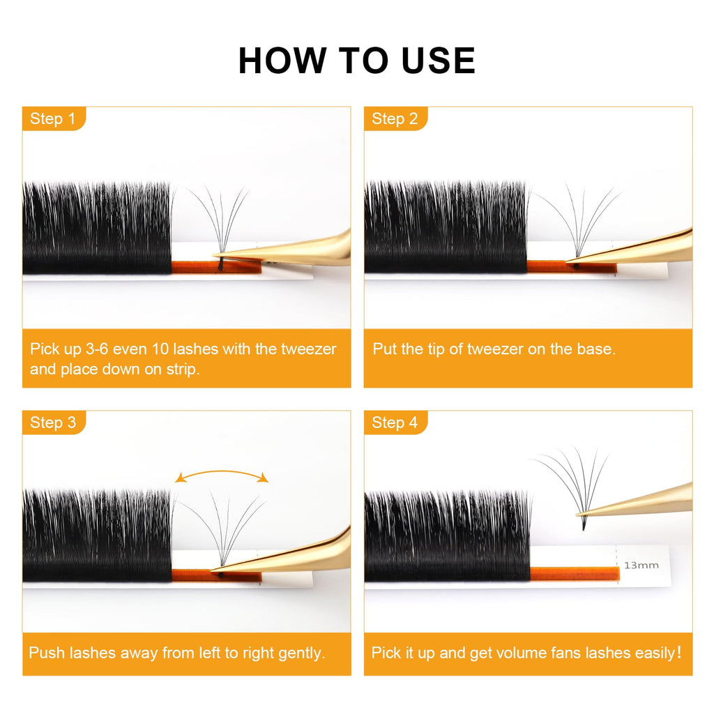 NAGARAKU Easy Fan Eyelash Extensions — 5 Trays in 1 Pack, 0.07 C Curl, 11–15mm, Mega Volume for Beginners