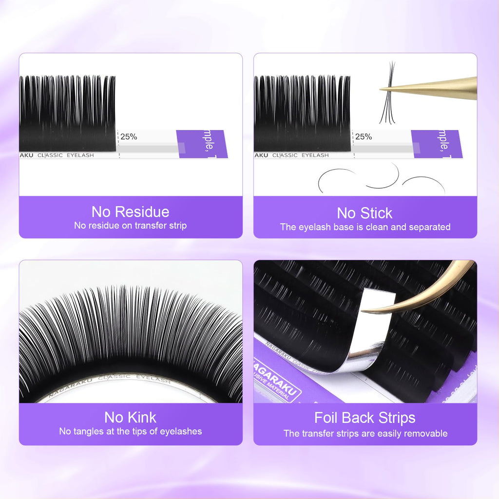 NAGARAKU 5 Trays Eyelash Extensions – 0.20mm D Curl, 11-15mm, Matte Black Pro Faux Mink (16 Rows)