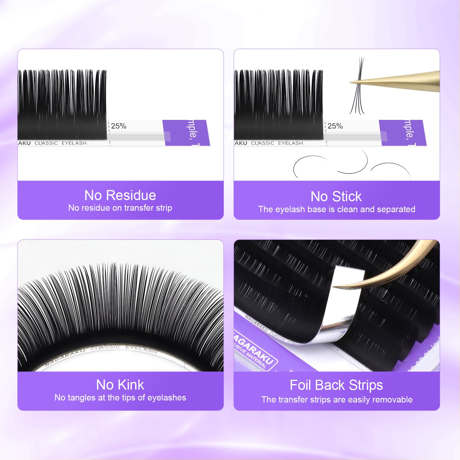 NAGARAKU 5 Trays Eyelash Extensions – 0.20mm D Curl, 11-15mm, Matte Black Pro Faux Mink (16 Rows)