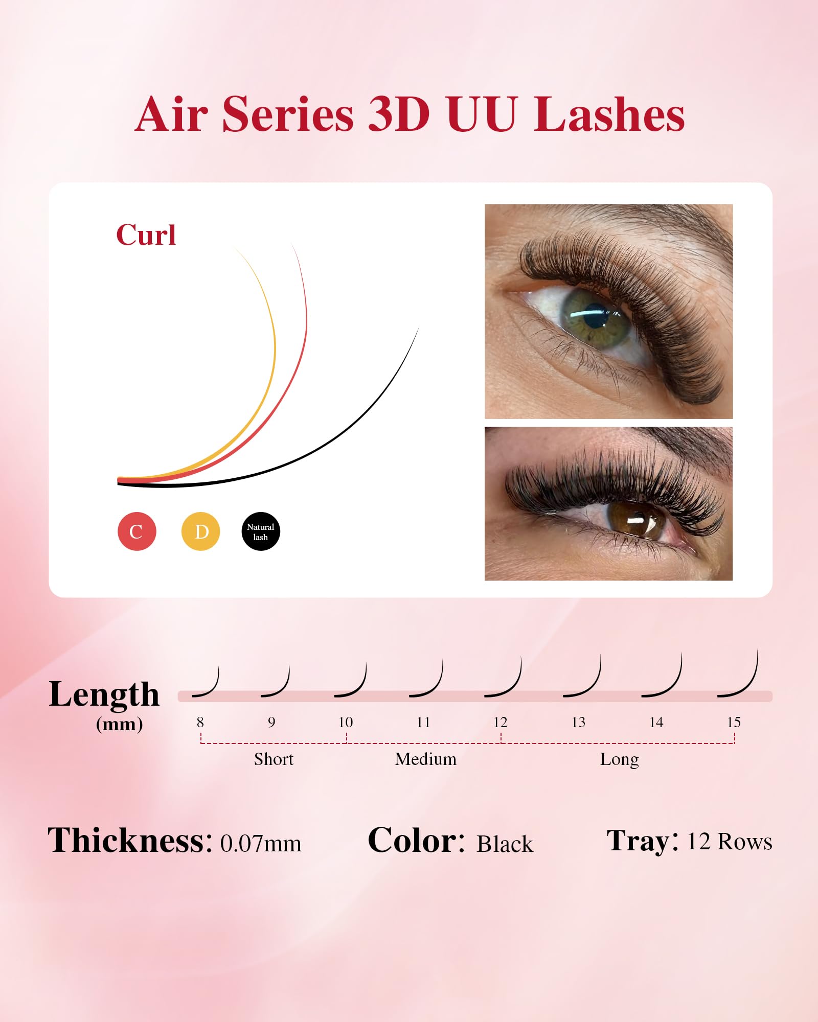 NAGARAKU U Eyelash Extensions 3D UU Lash – Lightweight U‑Shaped Fans (0.07C, 14mm)