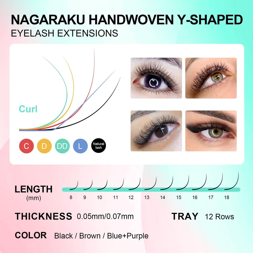 NAGARAKU YY Lash Extensions – 5 Trays Premade 4D Easy Fan 0.05mm 8–12mm