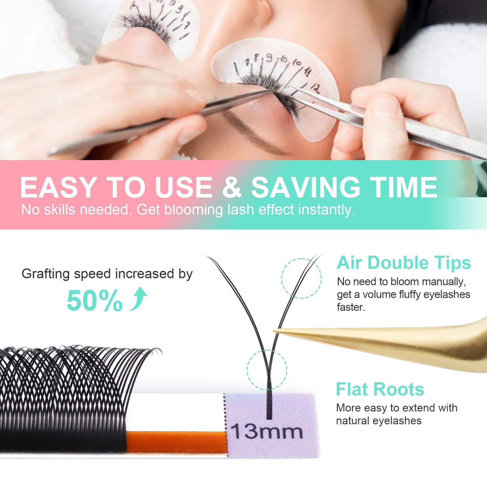 NAGARAKU YY Lash Extensions – 5 Trays Premade 4D Easy Fan 0.05mm 8–12mm