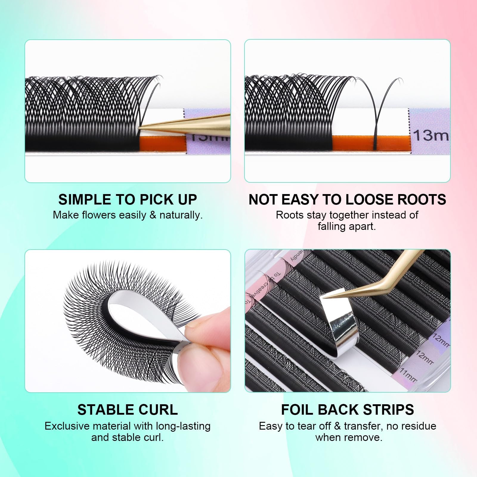 NAGARAKU YY Lash Extensions – 5 Trays Premade 4D Easy Fan 0.05mm 8–12mm