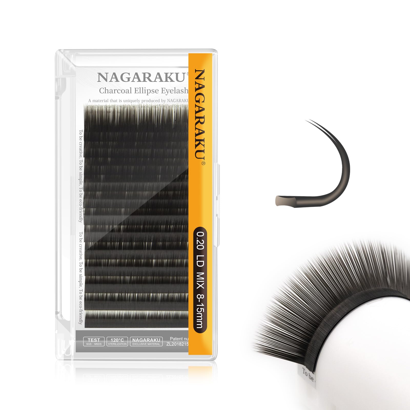 NAGARAKU Double Tips Flat Ellipse Eyelash Extensions – 0.20 LD Curl, 8-15mm Mix, Charcoal Color Faux Mink