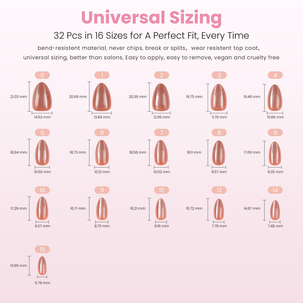 Nail Reformation Short Almond Cat Eye Press-On Nails – UV Finish, Reusable Kit, 32 Tips, 16 Sizes