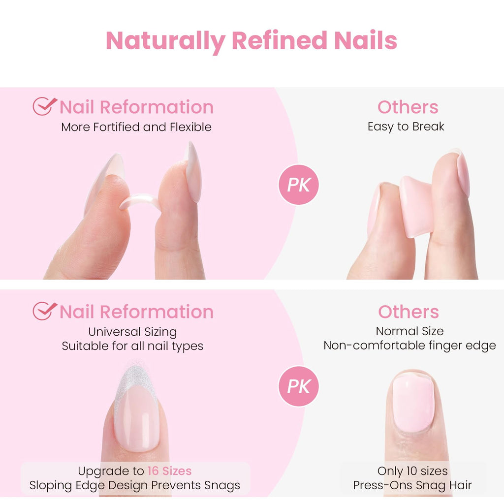 Nail Reformation Almond Press-On Nails – Purple Cat Eye, UV Finish, 15 Sizes, 30 Tips