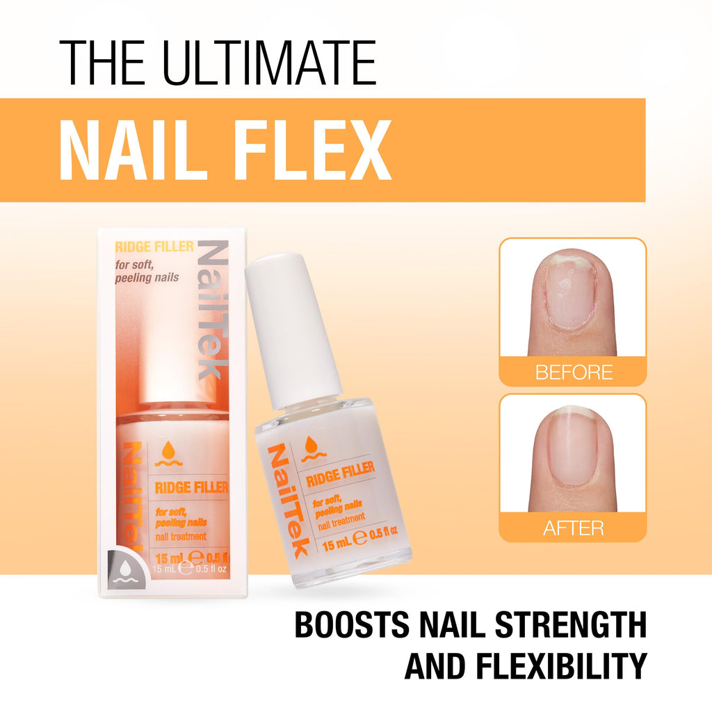 Nail Tek Ridge Filler Formula 2 – Clear Ridge Filler Base Coat for Soft, Peeling Nails