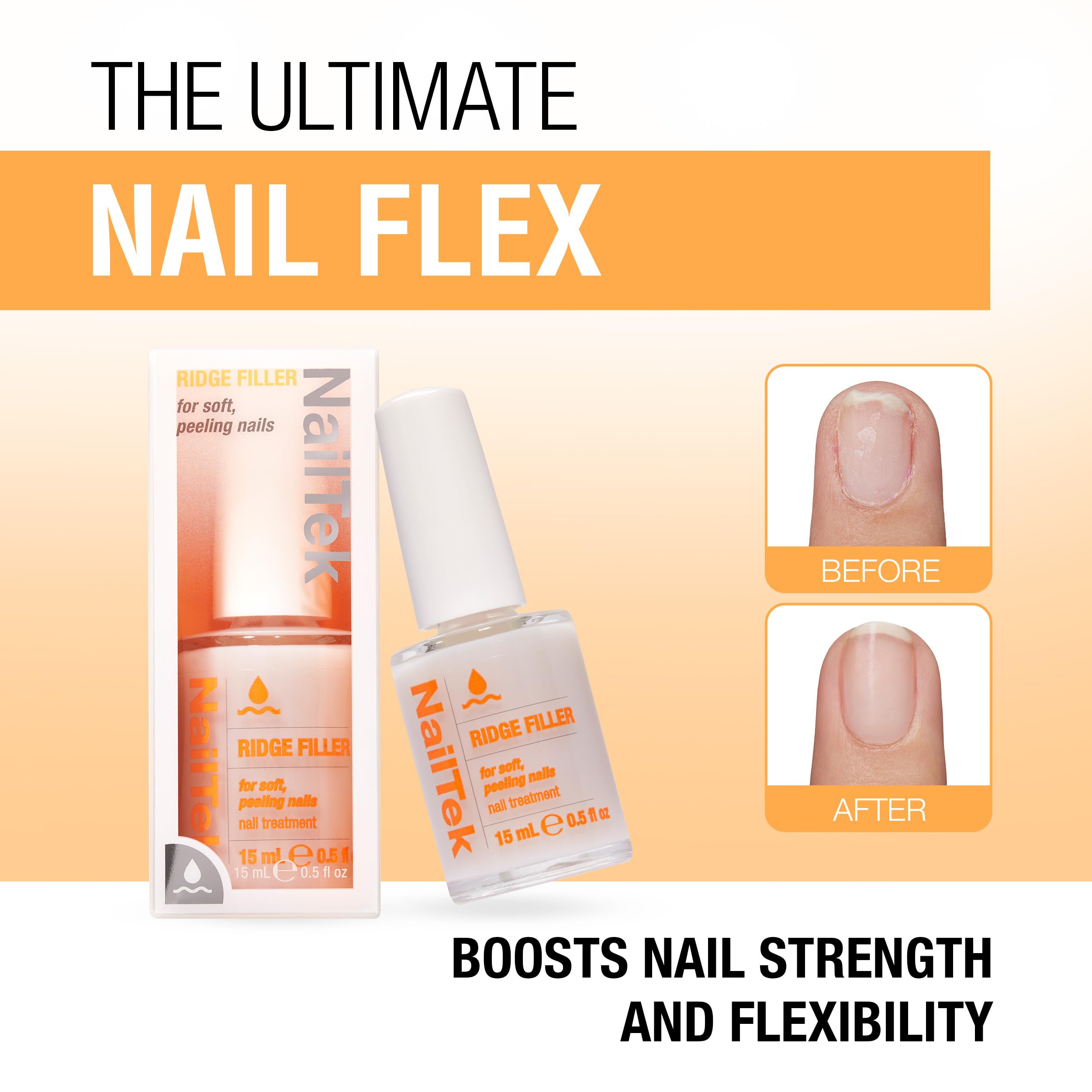 Nail Tek Ridge Filler Formula 2 – Clear Ridge Filler Base Coat for Soft, Peeling Nails