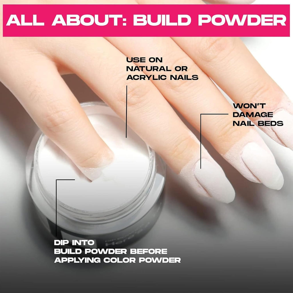 Nailboo Dip Powder Nail Kit Bundle - Base Coat, Activator, Top Coat & Build Powder - 4-Piece Premium Set