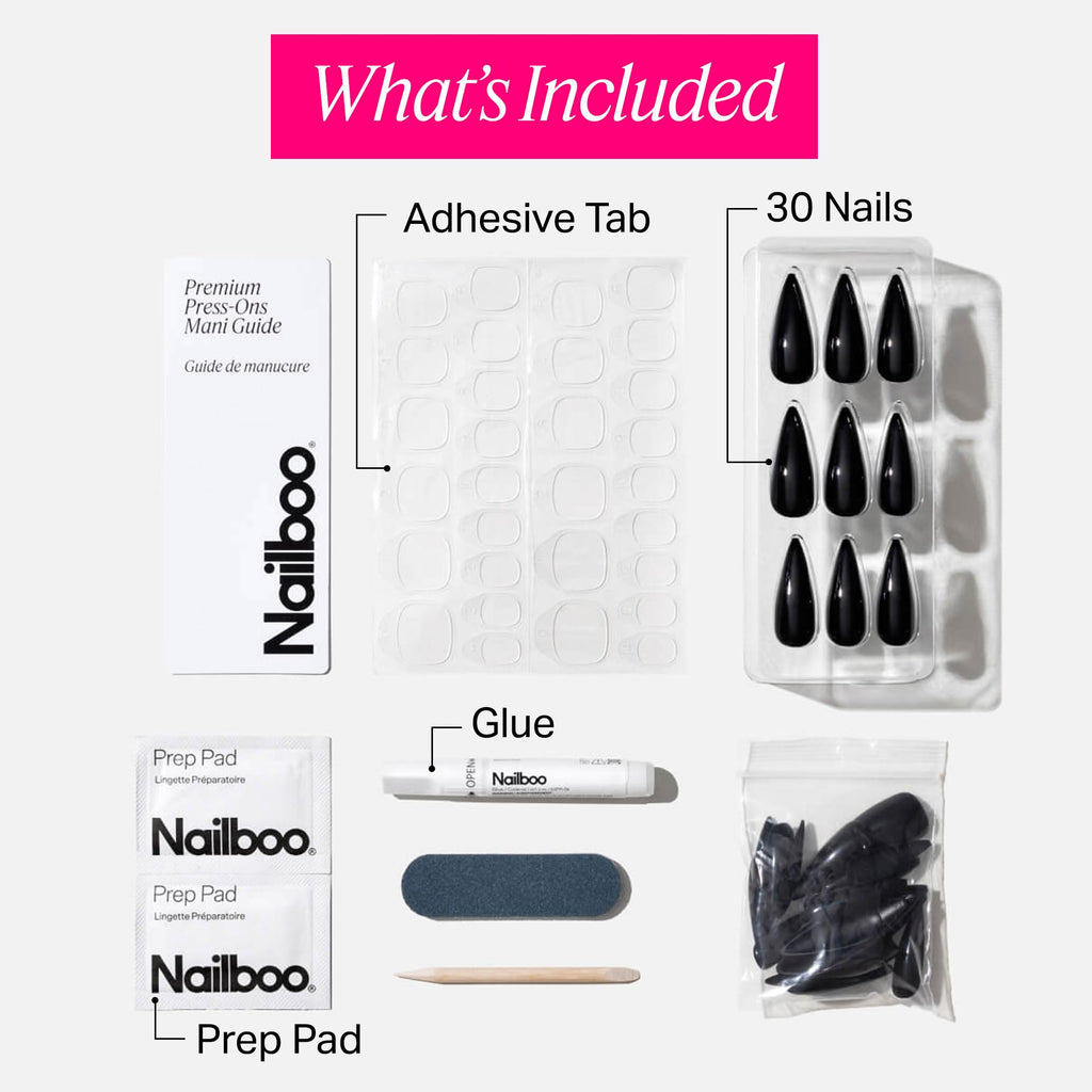 Nailboo Press On Nails – Dark Dreams Stiletto, Salon-Quality Reusable Fake Nails with Strong Hold Glue