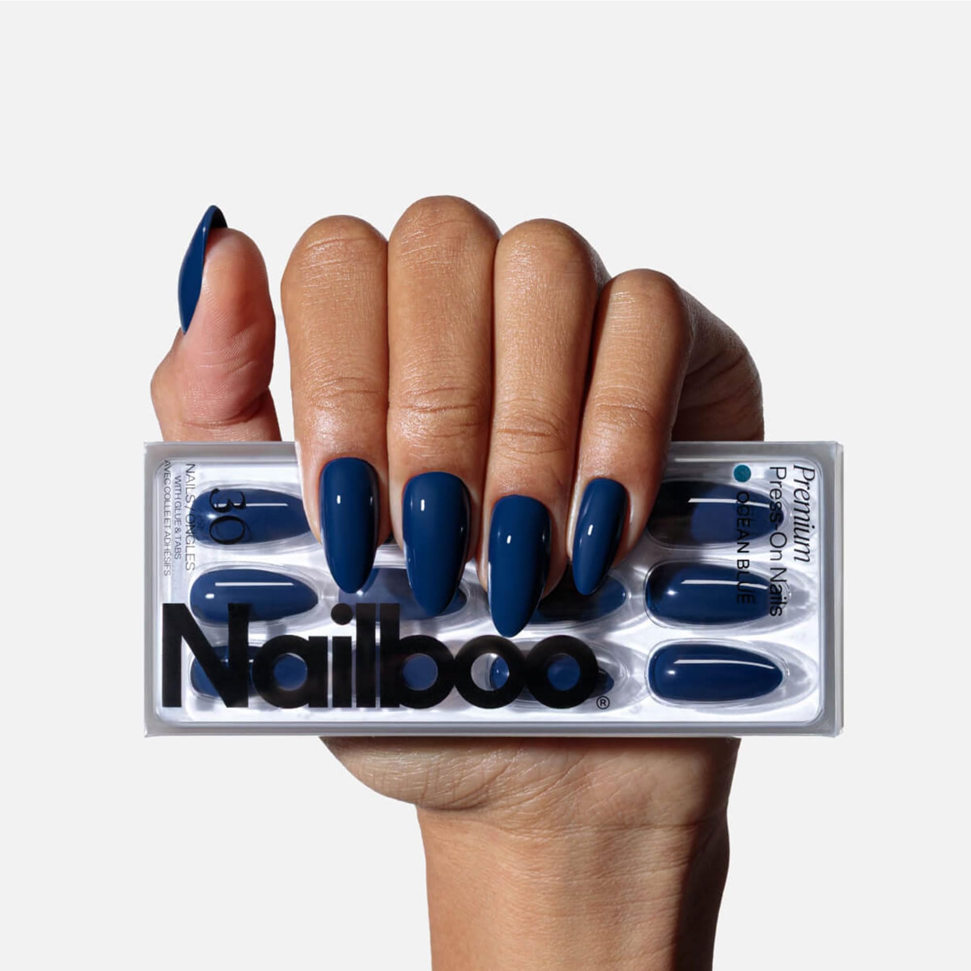 Nailboo Ocean Blue Press On Nails – Salon-Quality Reusable Nails with Glue, File & Prep Pads