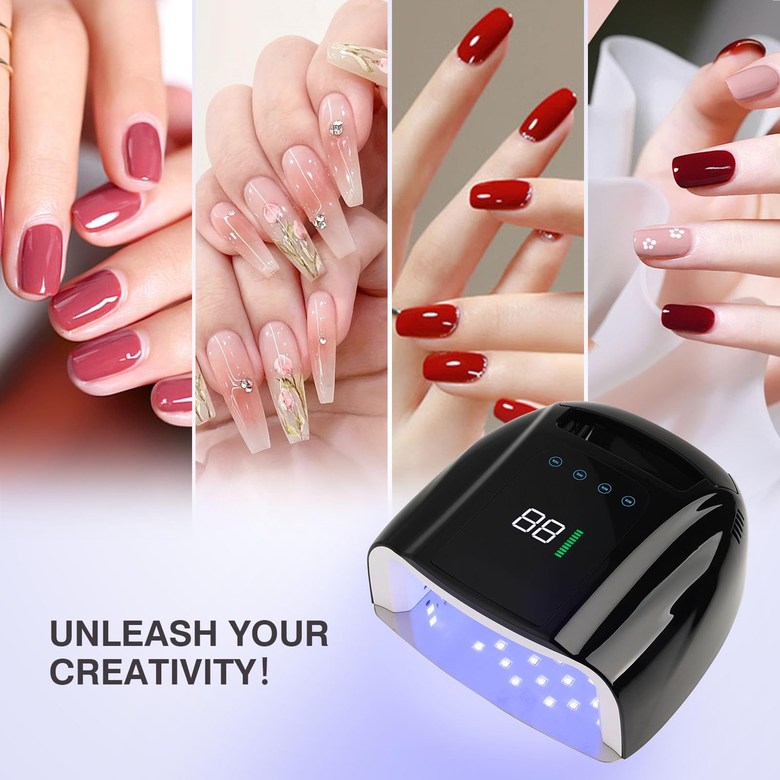 NailFace 96W Rechargeable UV LED Nail Lamp – Cordless Gel Dryer with 42 LEDs, Smart Sensor, and Metal Base