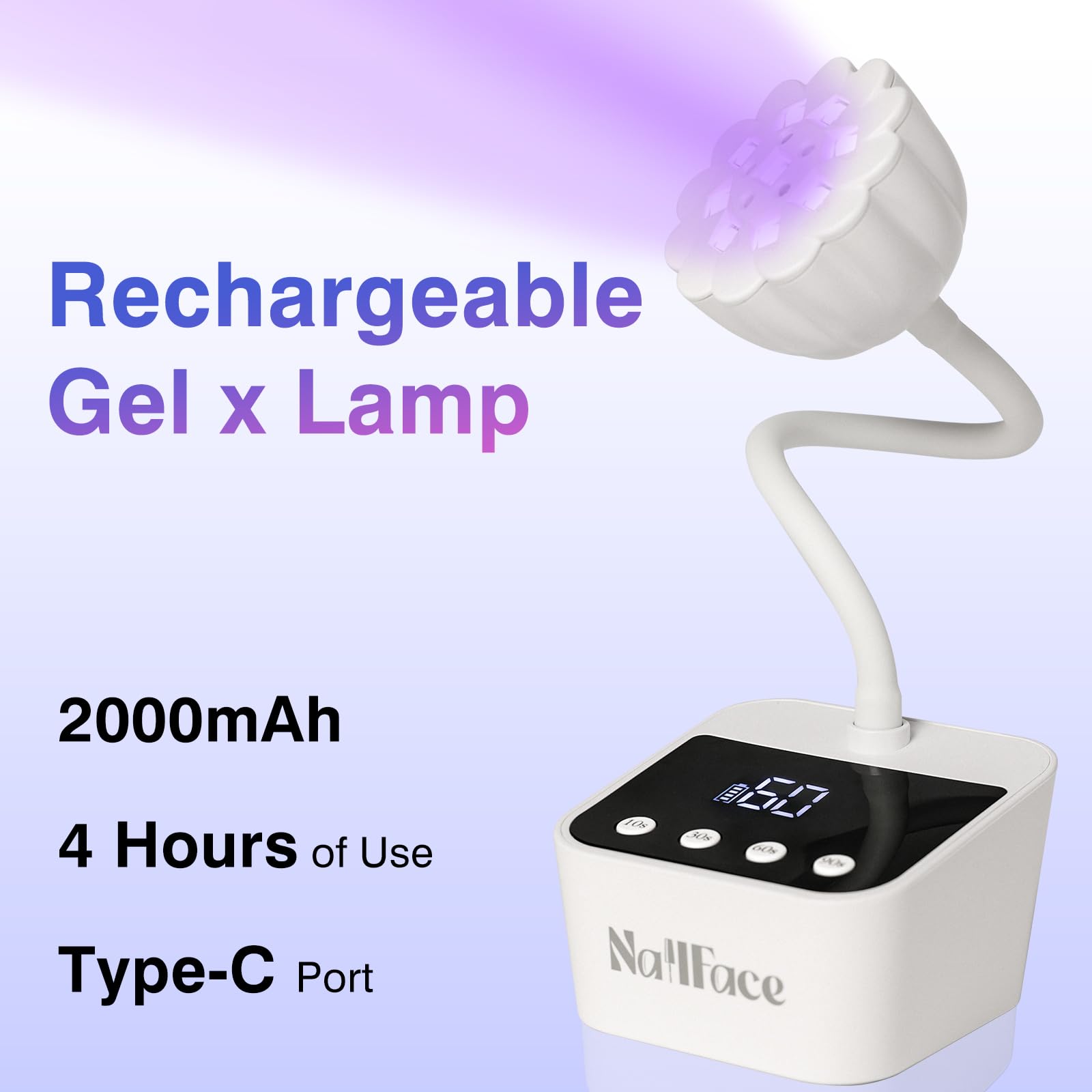 NailFace Flash Cure Lamp for Gel X Nails | Cordless Gooseneck UV/LED Nail Light, 6W
