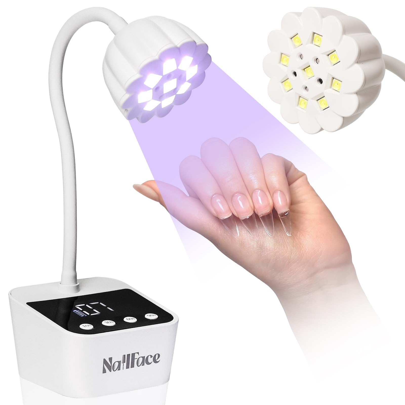 NailFace Flash Cure Lamp for Gel X Nails | Cordless Gooseneck UV/LED Nail Light, 6W