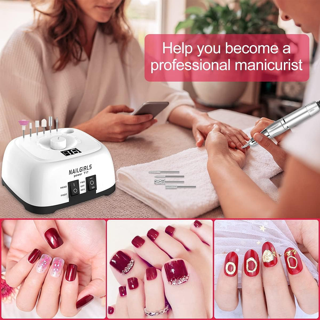 NAILGIRLS Electric Nail Drill 35000RPM – Professional Nail Efile with Foot Pedal, LCD Display for Salon or Home
