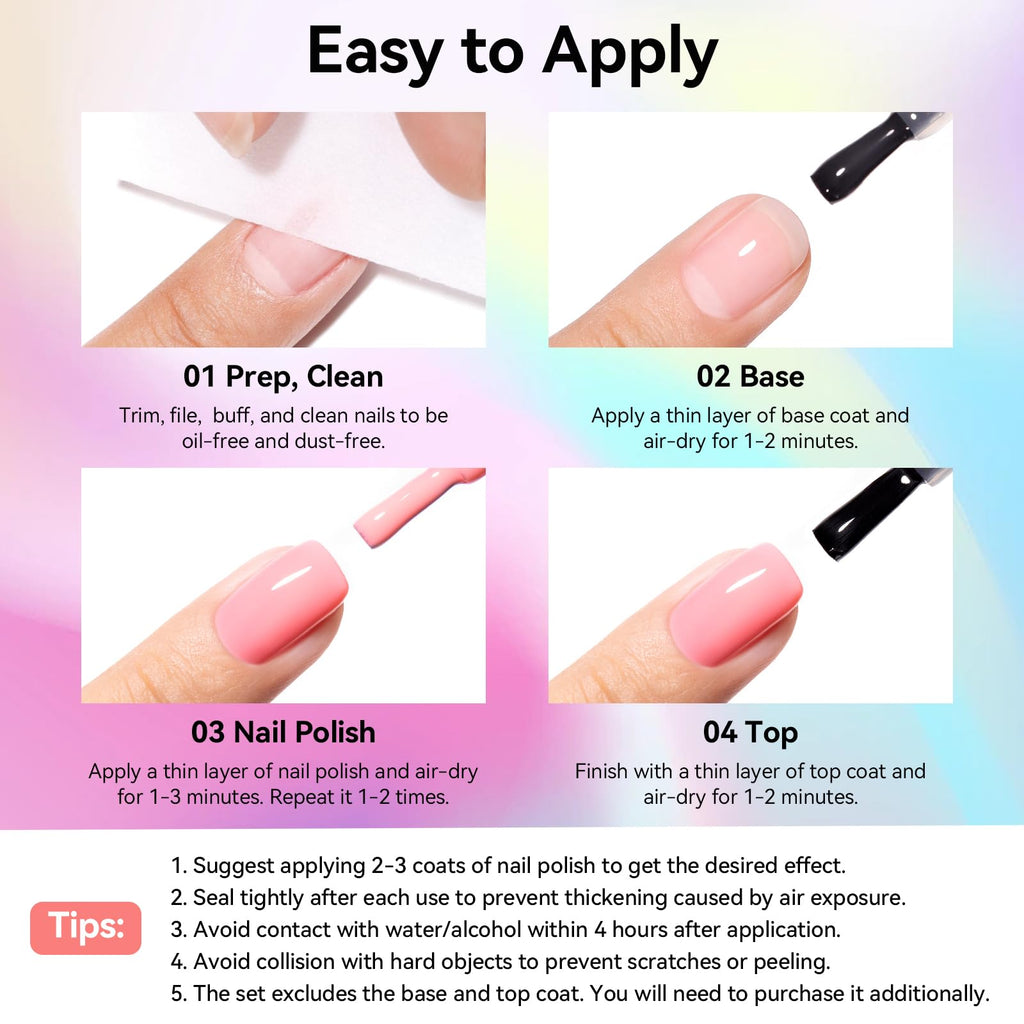 Nailshion Regular Nail Polish Set – 6 Rainbow Colors | Quick Dry, Non-Gel, Castor Oil Rich