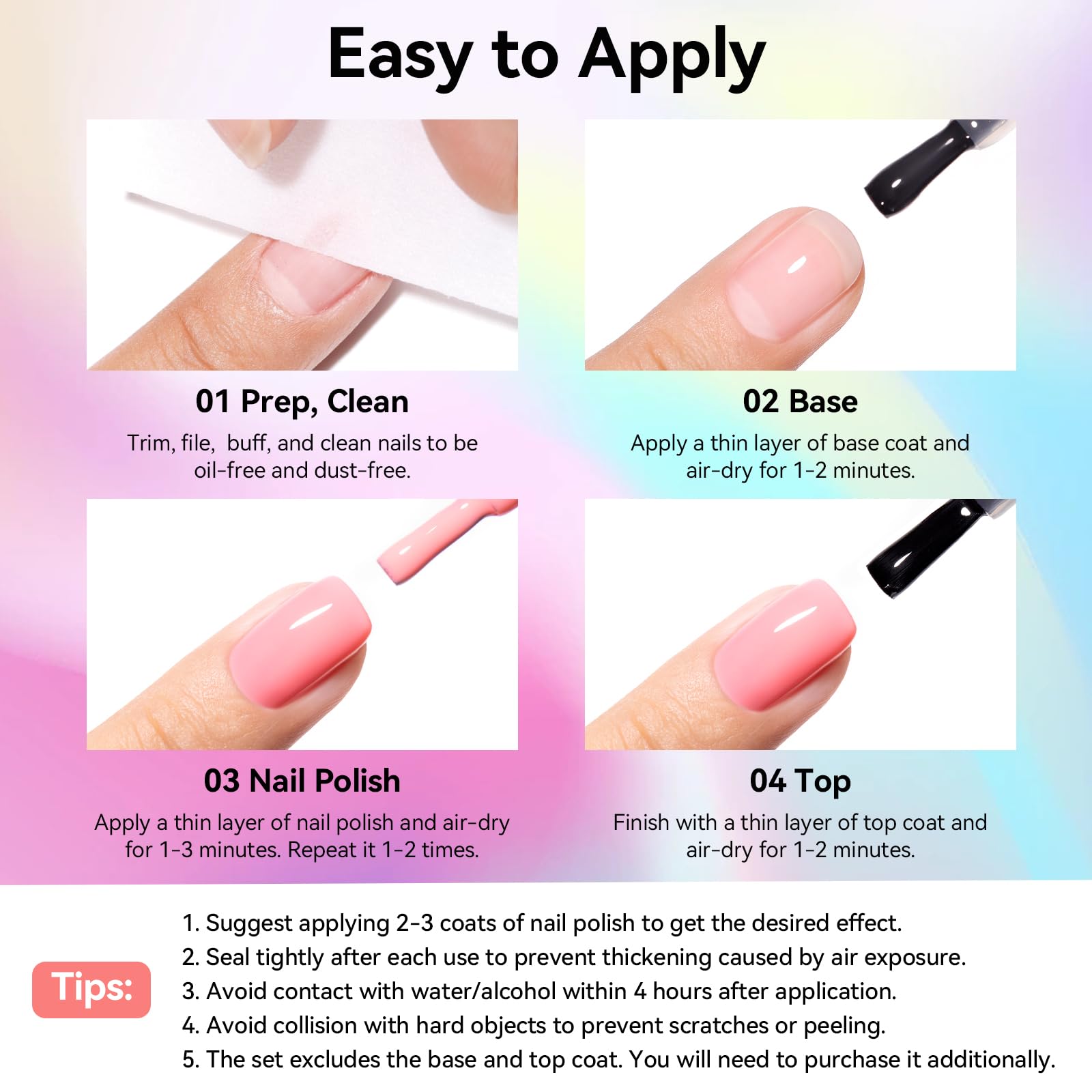 Nailshion Regular Nail Polish Set – 6 Rainbow Colors | Quick Dry, Non-Gel, Castor Oil Rich
