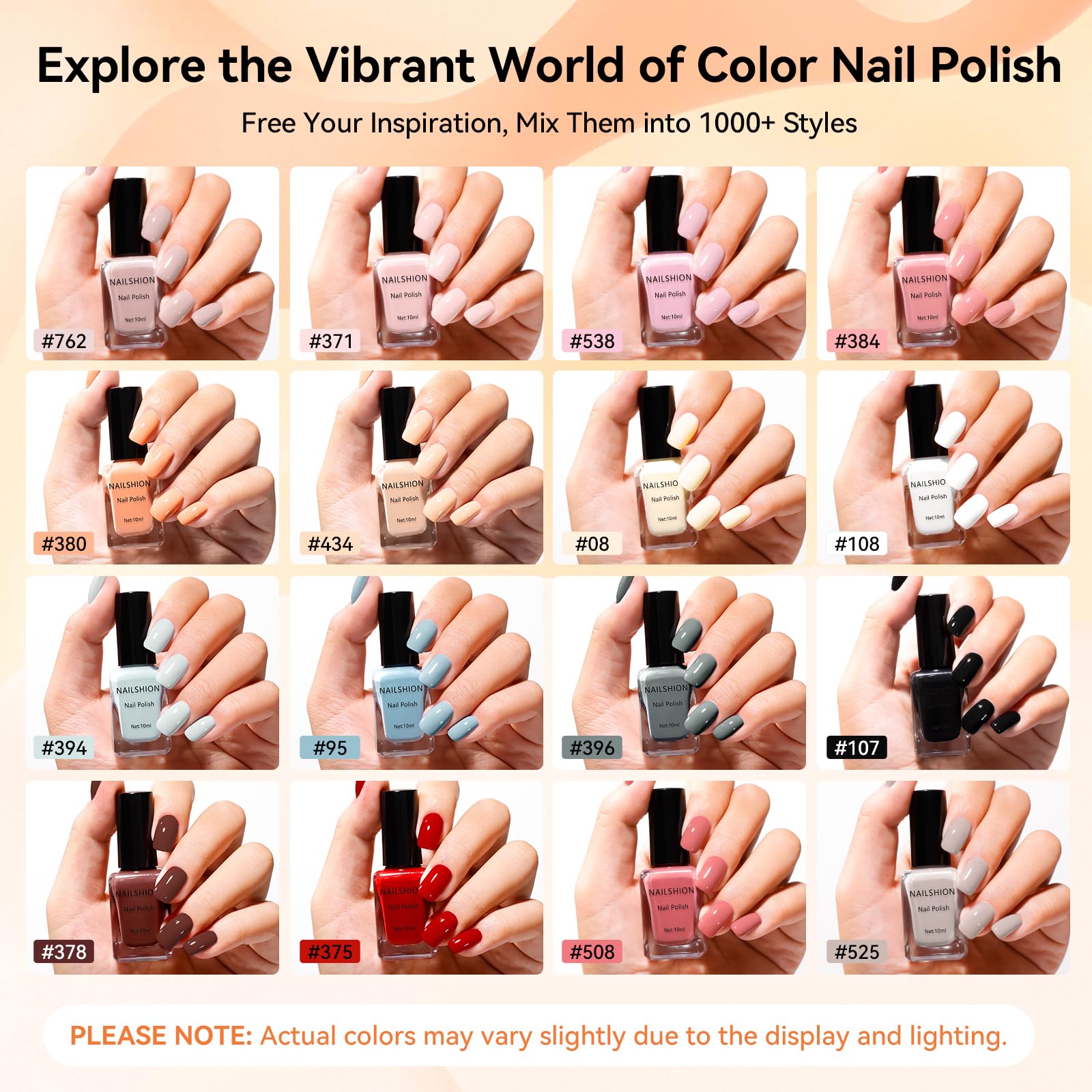Nailshion Nude Gray Nail Polish Set – 16 Colors with Base & Top Coat, Remover Pads | Fast Dry, Non-Gel