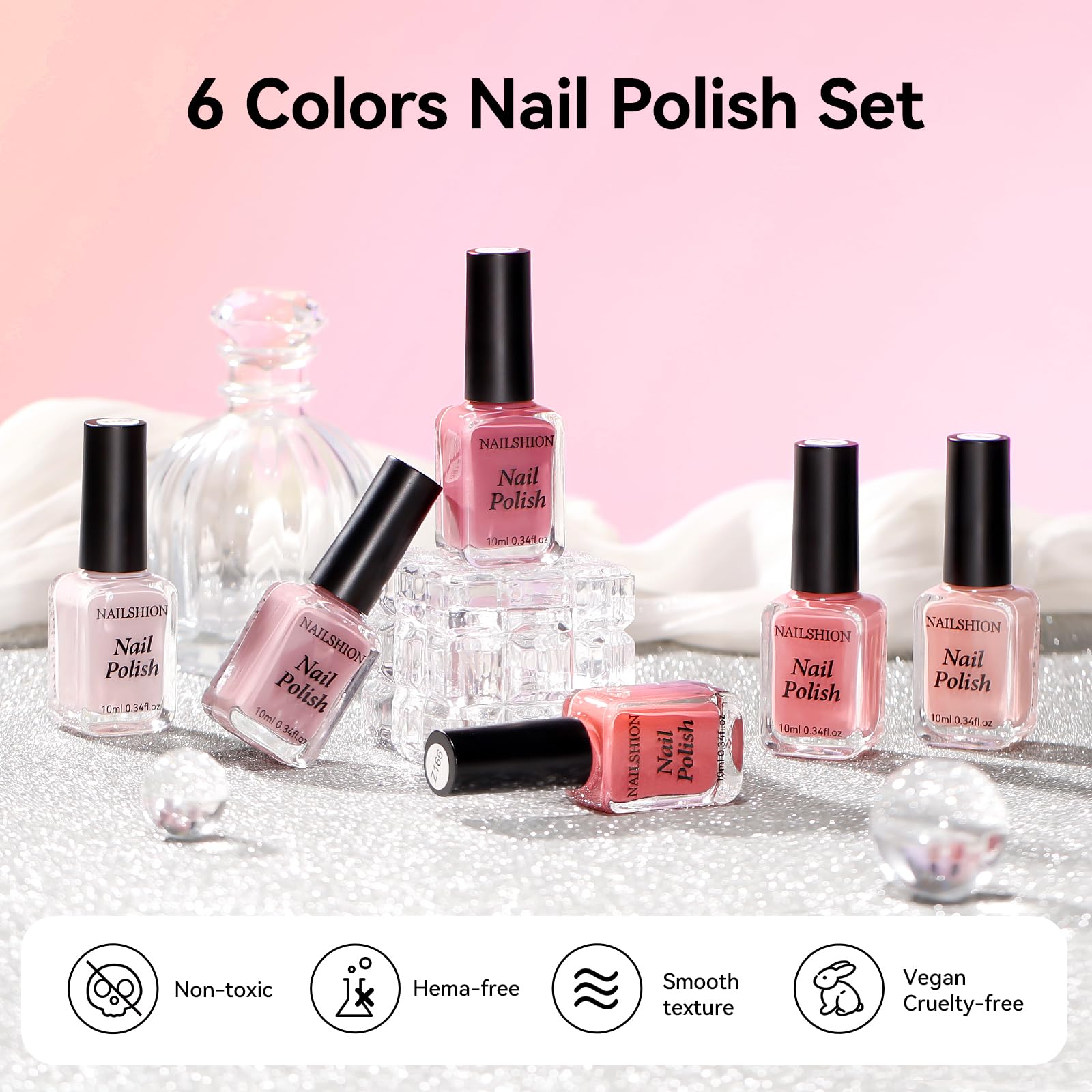Nailshion 6 Colors Nail Polish Set – Quick-Dry, Non-Toxic Nude to Dusty Pink Shades
