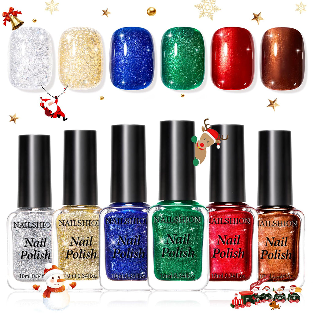 Nailshion Christmas Nail Polish Set – 6 Colors, Quick-Dry, Hema-Free, Salon-Quality