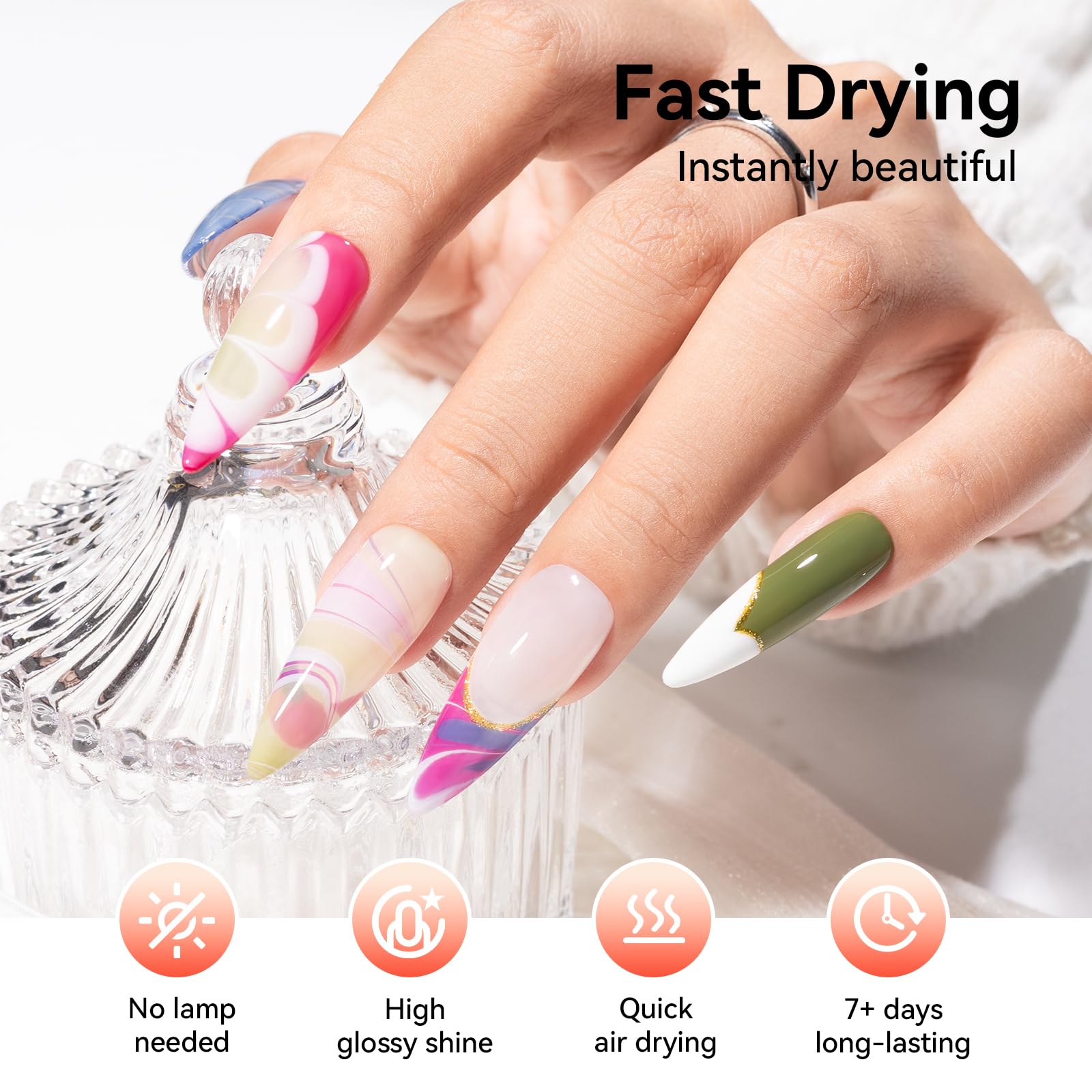 Nailshion 6-Piece Classic Nail Polish Set – Red, Green, Blue, White + Base & Top Coat | Quick-Dry, Vegan, HEMA-Free