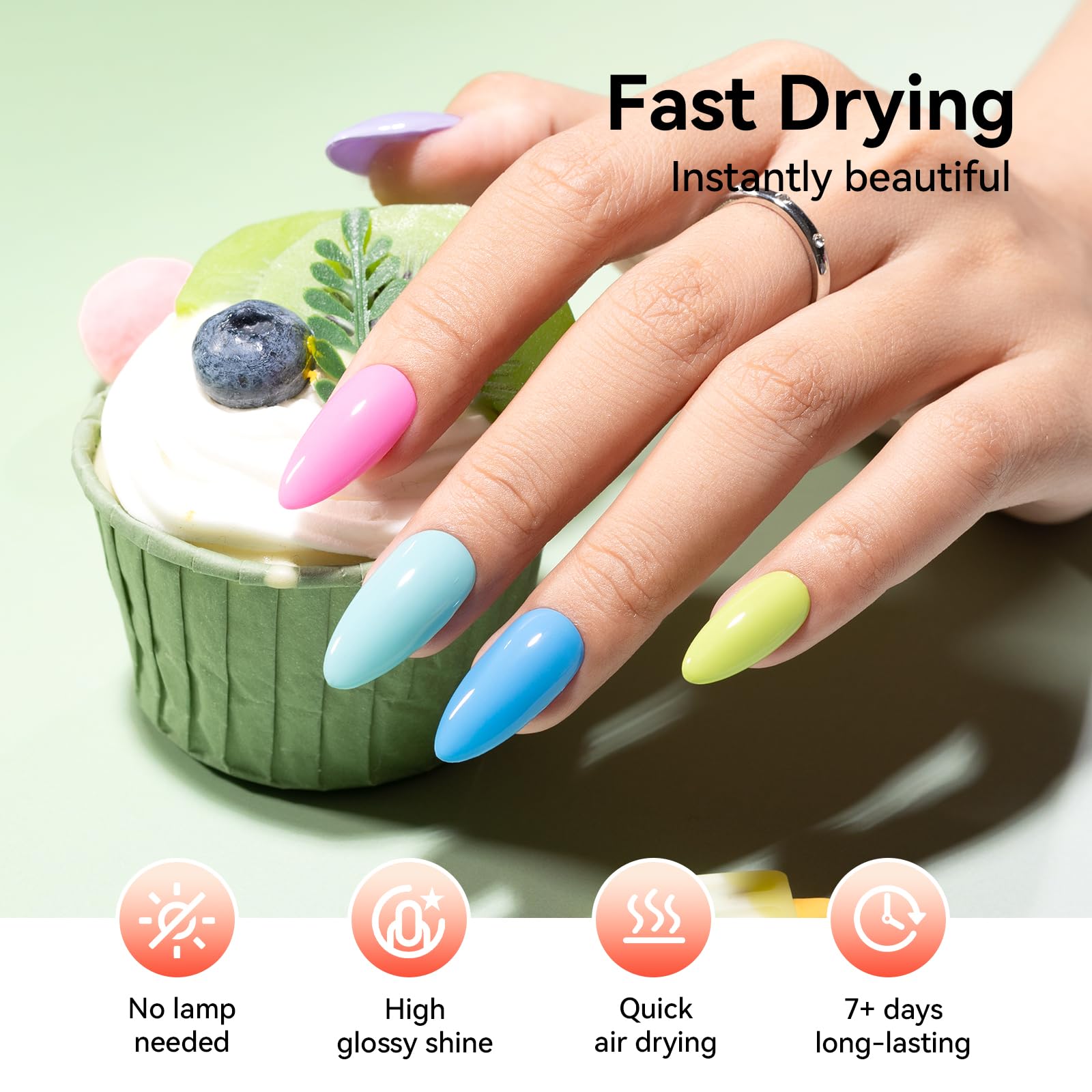 Nailshion Regular Nail Polish Set – 6 Rainbow Colors | Quick Dry, Non-Gel, Castor Oil Rich