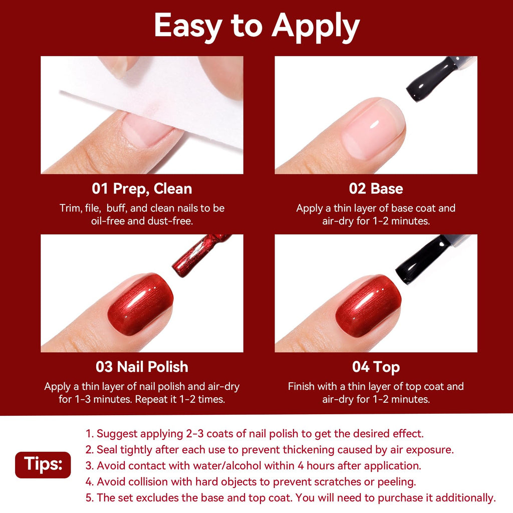 Nailshion Red Nail Polish Set – 6 Vibrant Reds, Quick-Dry, HEMA-Free, 12-Toxic-Free