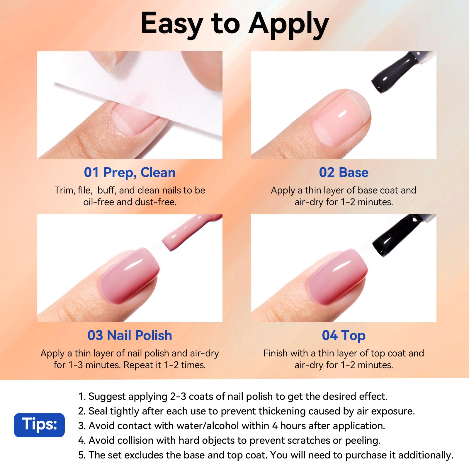 Nailshion Nail Polish Set – 6 Non-Gel Colors, Quick Air Dry, Vegan & HEMA-Free
