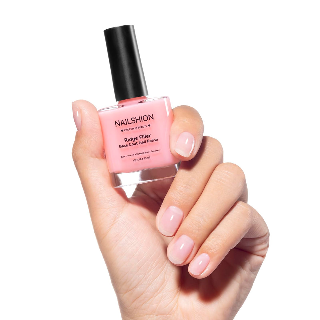 Nailshion Nail Ridge Filler Base Coat & Strengthener – VE Protein Formula, 0.5 fl oz