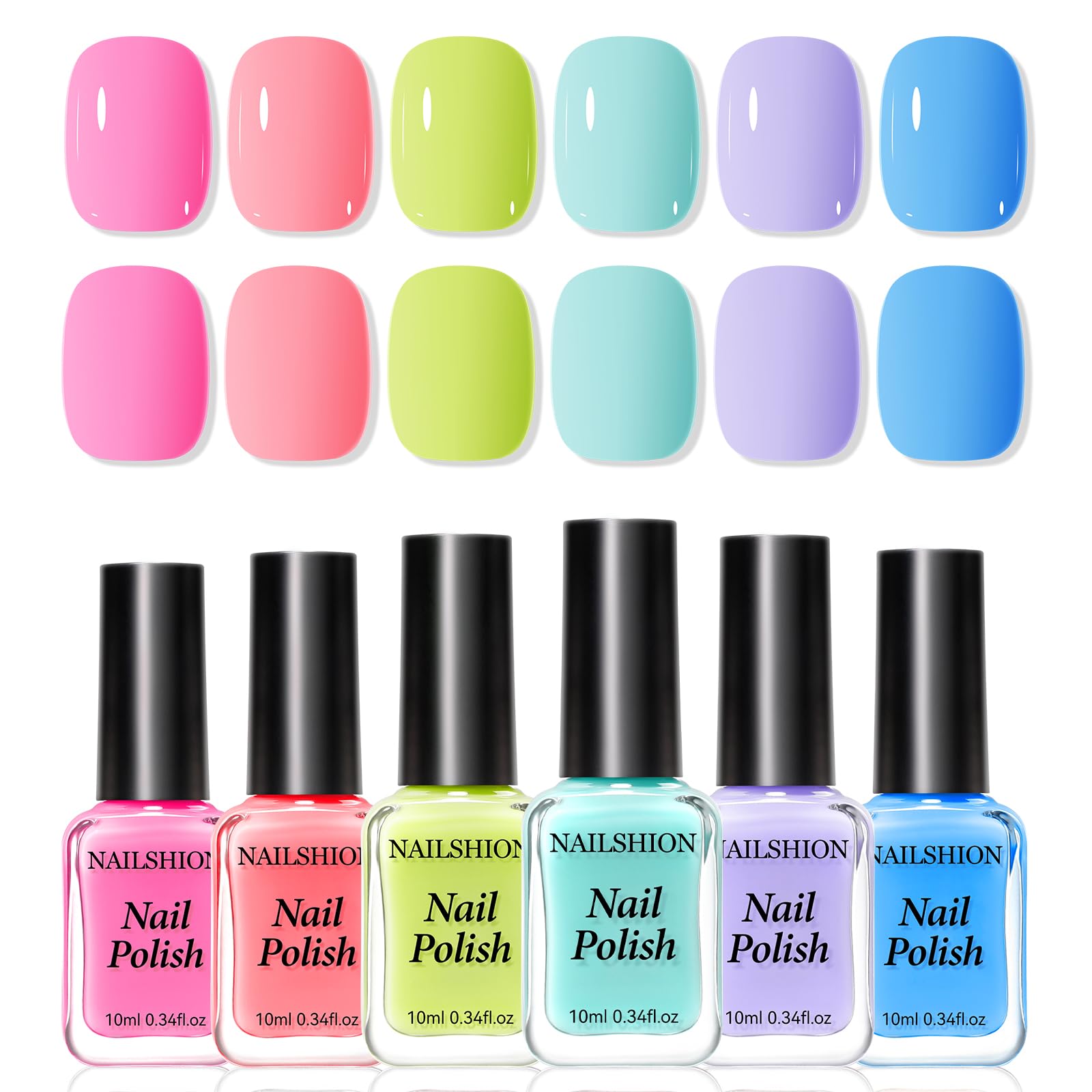 Nailshion Regular Nail Polish Set – 6 Rainbow Colors | Quick Dry, Non-Gel, Castor Oil Rich