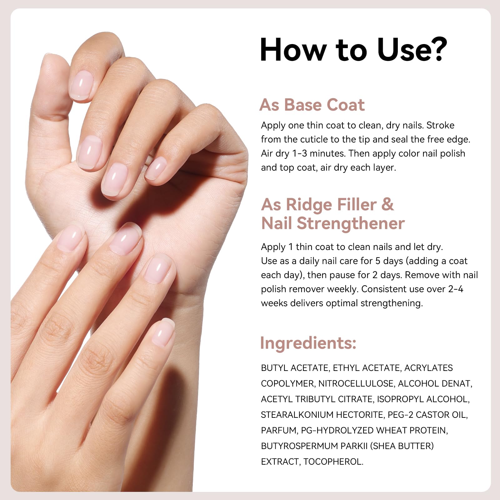 Nailshion Ridge Filler Base Coat 3-in-1 Nail Strengthener – Milky, Vegan, Salon‑Quality at Home