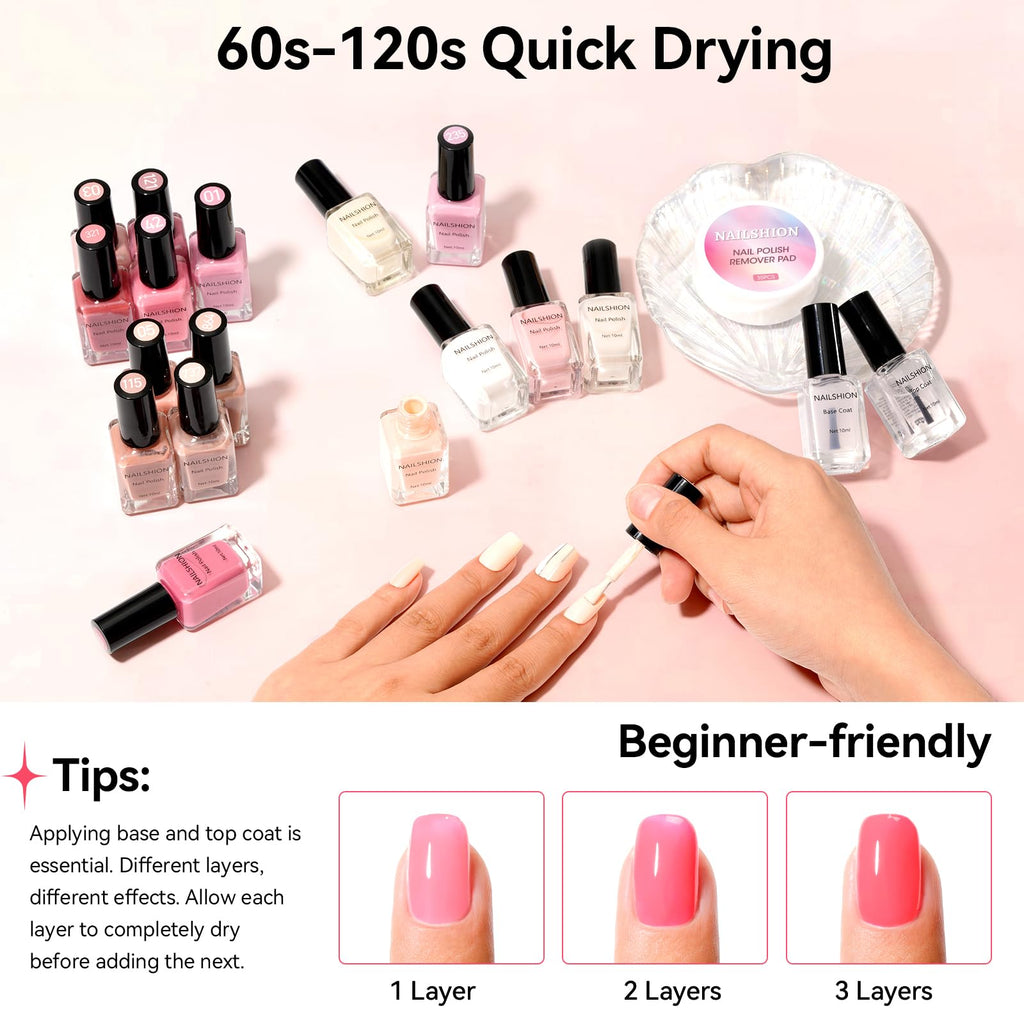 Nailshion 16-Color Nail Polish Set with Base & Top Coat and Remover Pads