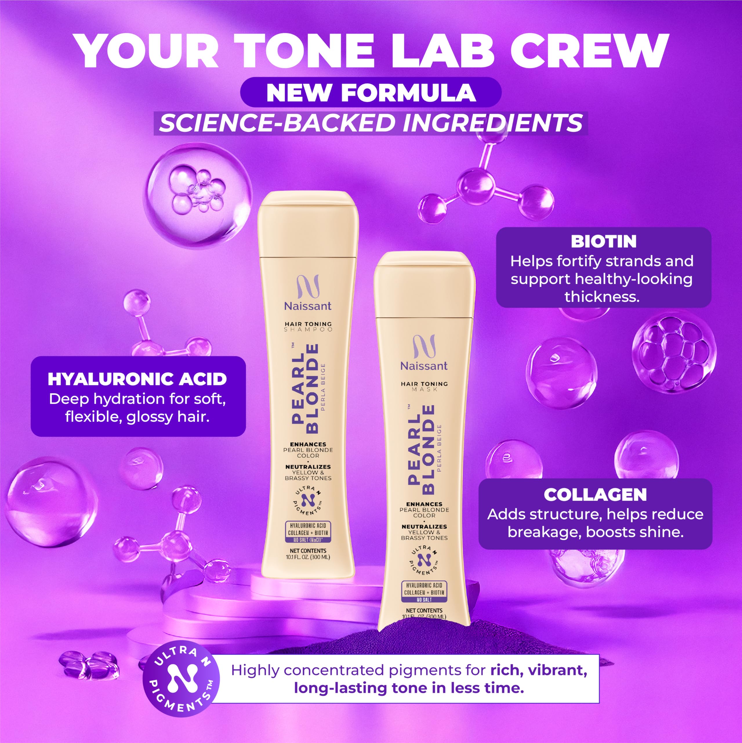 Naissant Pearl Blonde Set: Purple Shampoo & Toning Mask to Eliminate Brassiness | Paraben, Ammonia & Sulfate Free | 10.1 oz