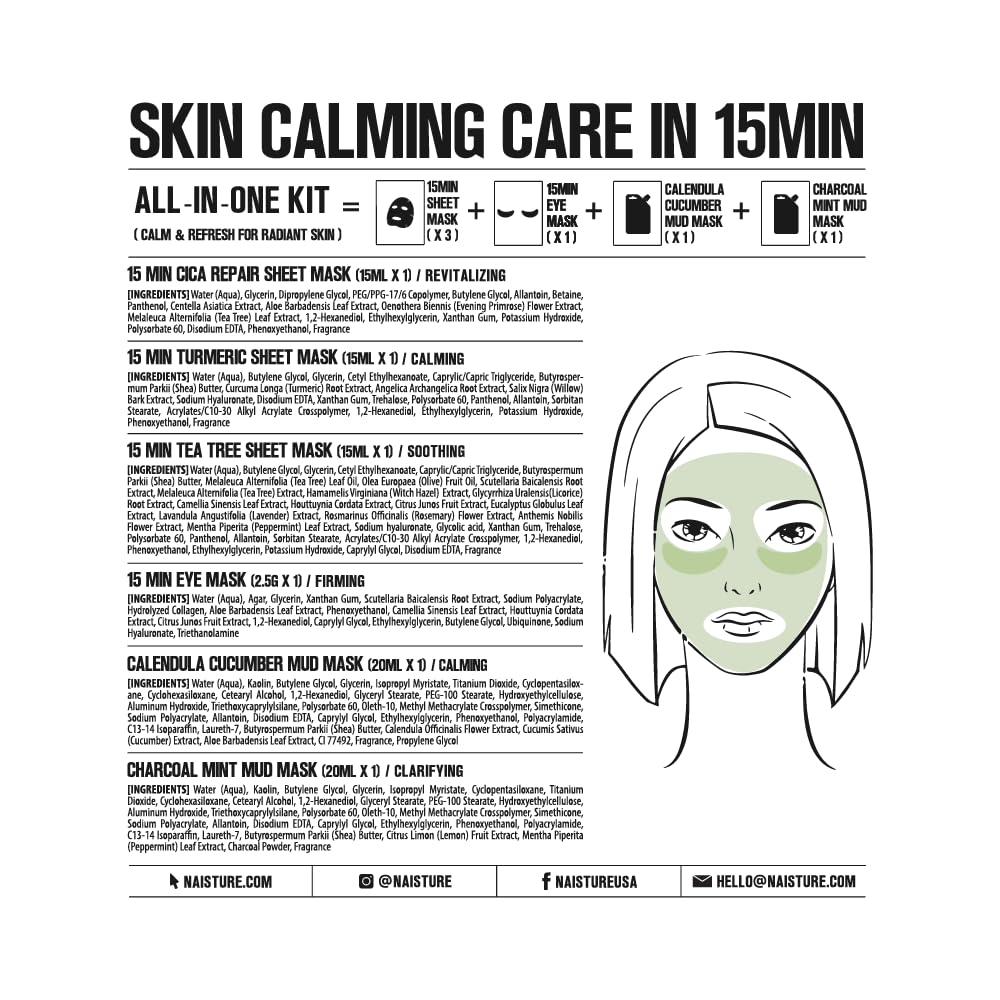 Naisture 15 Min Rescue Me Kit – All-in-One Skincare Gift Set with Face, Eye & Mud Masks