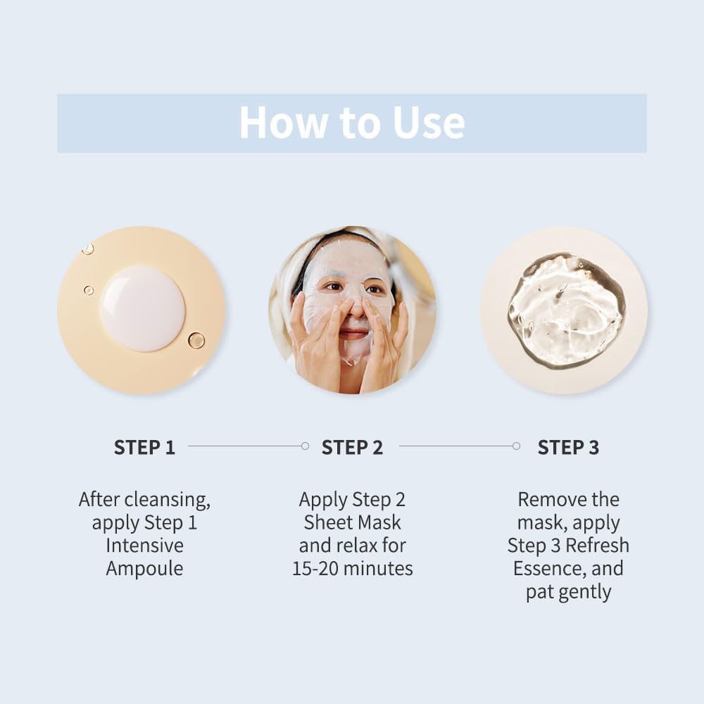Naisture 3 Step Ampoule Hydrating Sheet Mask Set | Elasticity, Smoothing & Moisture | Korean Skincare Kit (5 pcs)