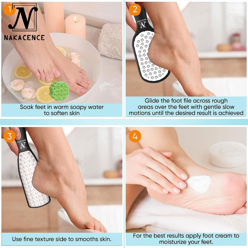 NAKACENCE Foot Scrubber Set – Double-Sided Foot File, 2 Bath Bombs, Callus Remover for Cracked Heels