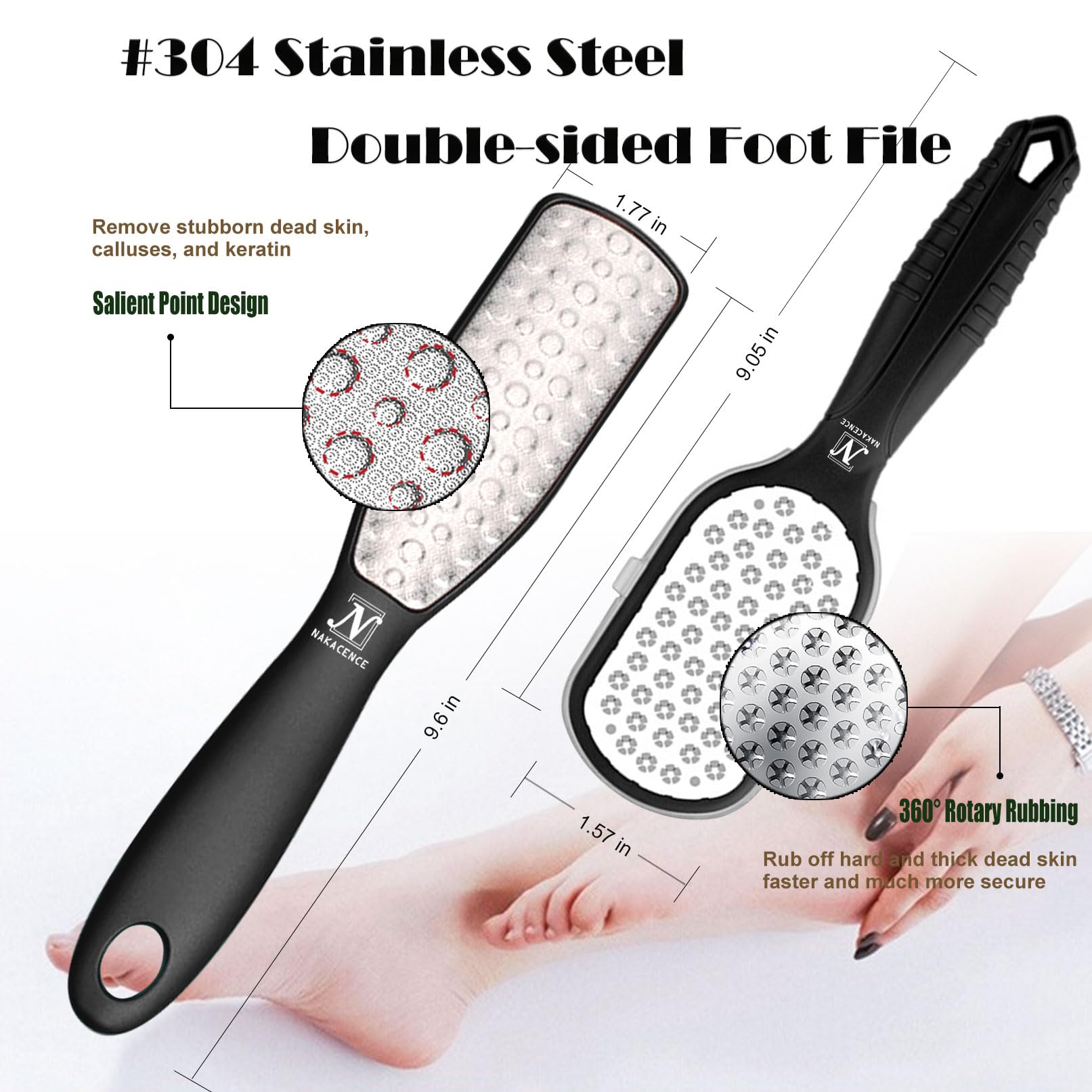 NAKACENCE Foot Scrubber Set – Double-Sided Foot File, 2 Bath Bombs, Callus Remover for Cracked Heels