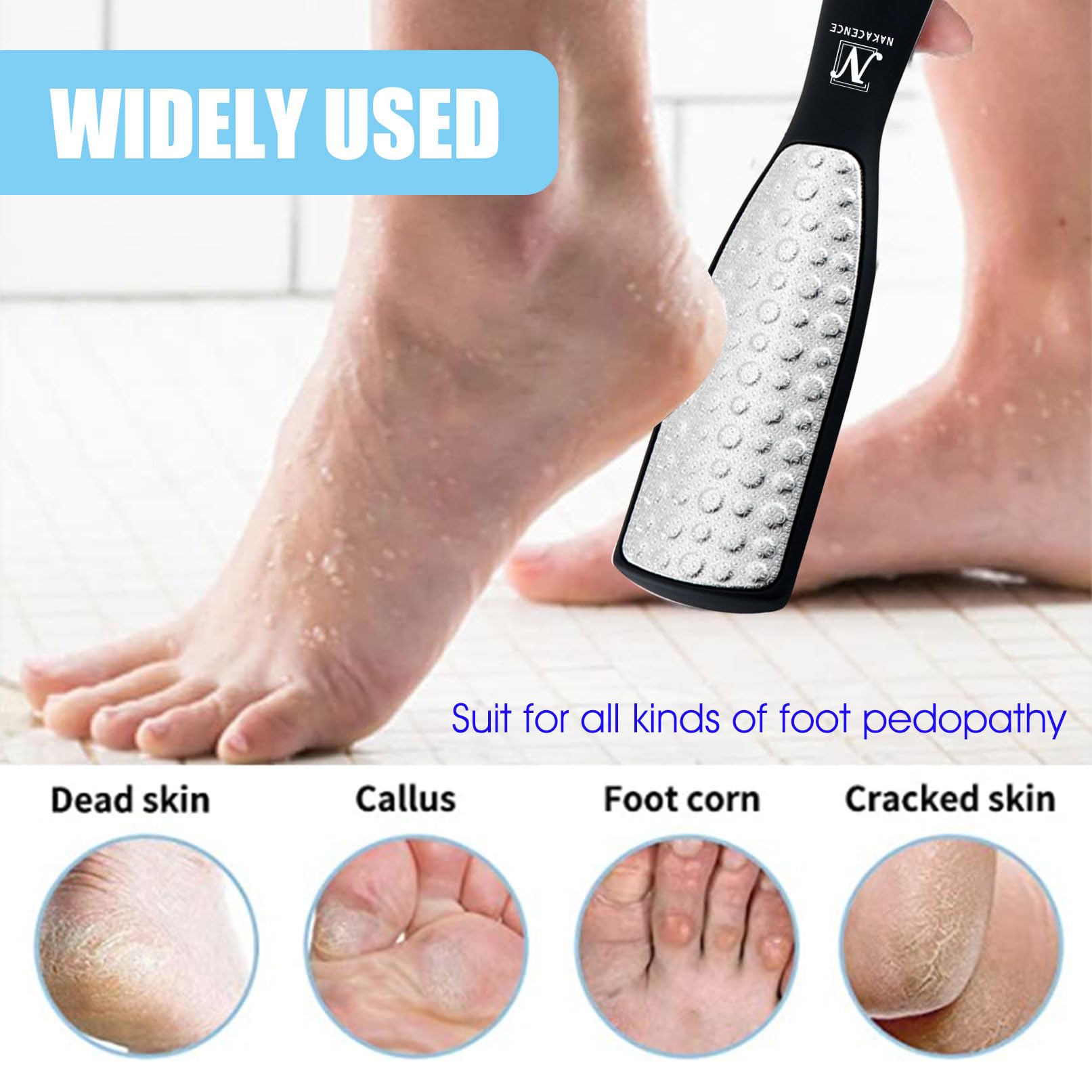 NAKACENCE Foot Scrubber Set – Double-Sided Foot File, 2 Bath Bombs, Callus Remover for Cracked Heels