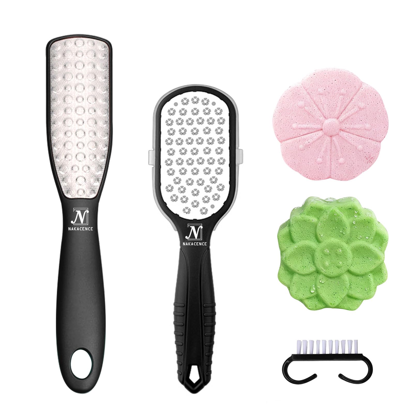 NAKACENCE Foot Scrubber Set – Double-Sided Foot File, 2 Bath Bombs, Callus Remover for Cracked Heels