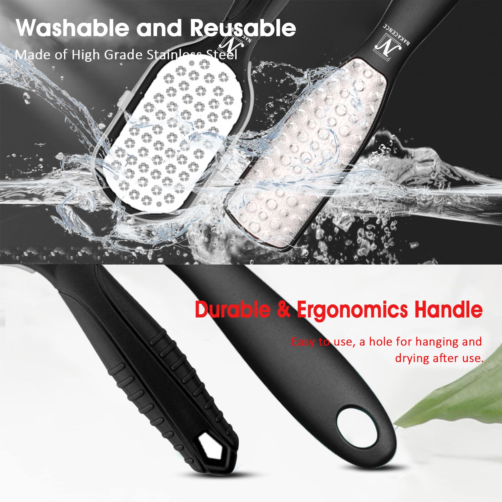 NAKACENCE Foot Scrubber Set – Double-Sided Foot File, 2 Bath Bombs, Callus Remover for Cracked Heels