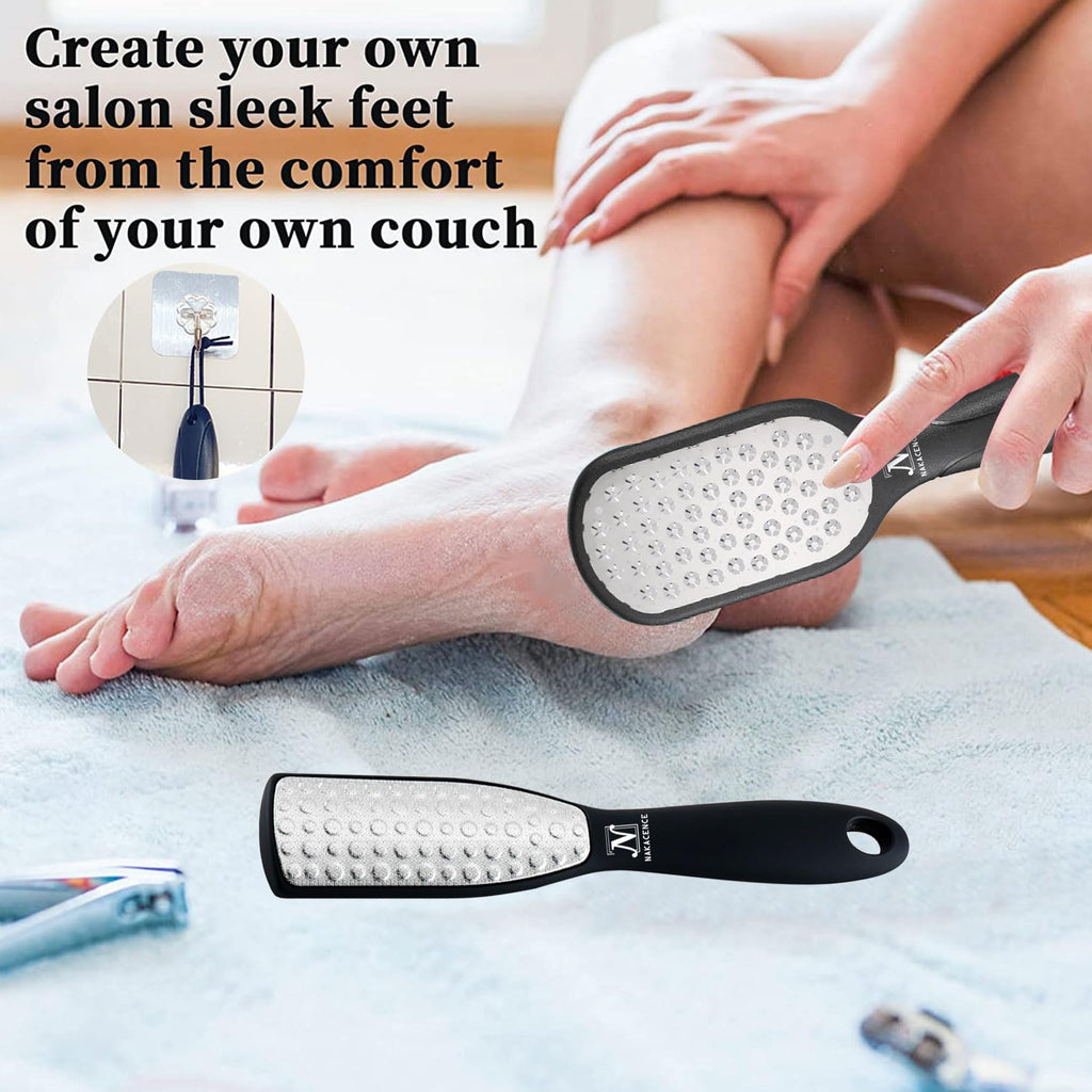 NAKACENCE Foot Scrubber Set – Double-Sided Foot File, 2 Bath Bombs, Callus Remover for Cracked Heels