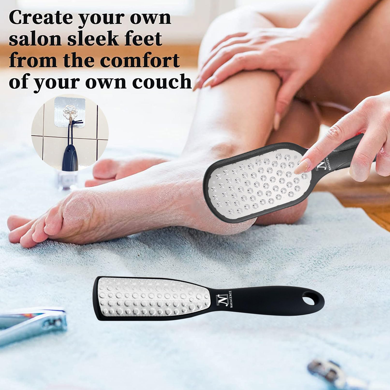 NAKACENCE Foot Scrubber Set – Double-Sided Foot File, 2 Bath Bombs, Callus Remover for Cracked Heels