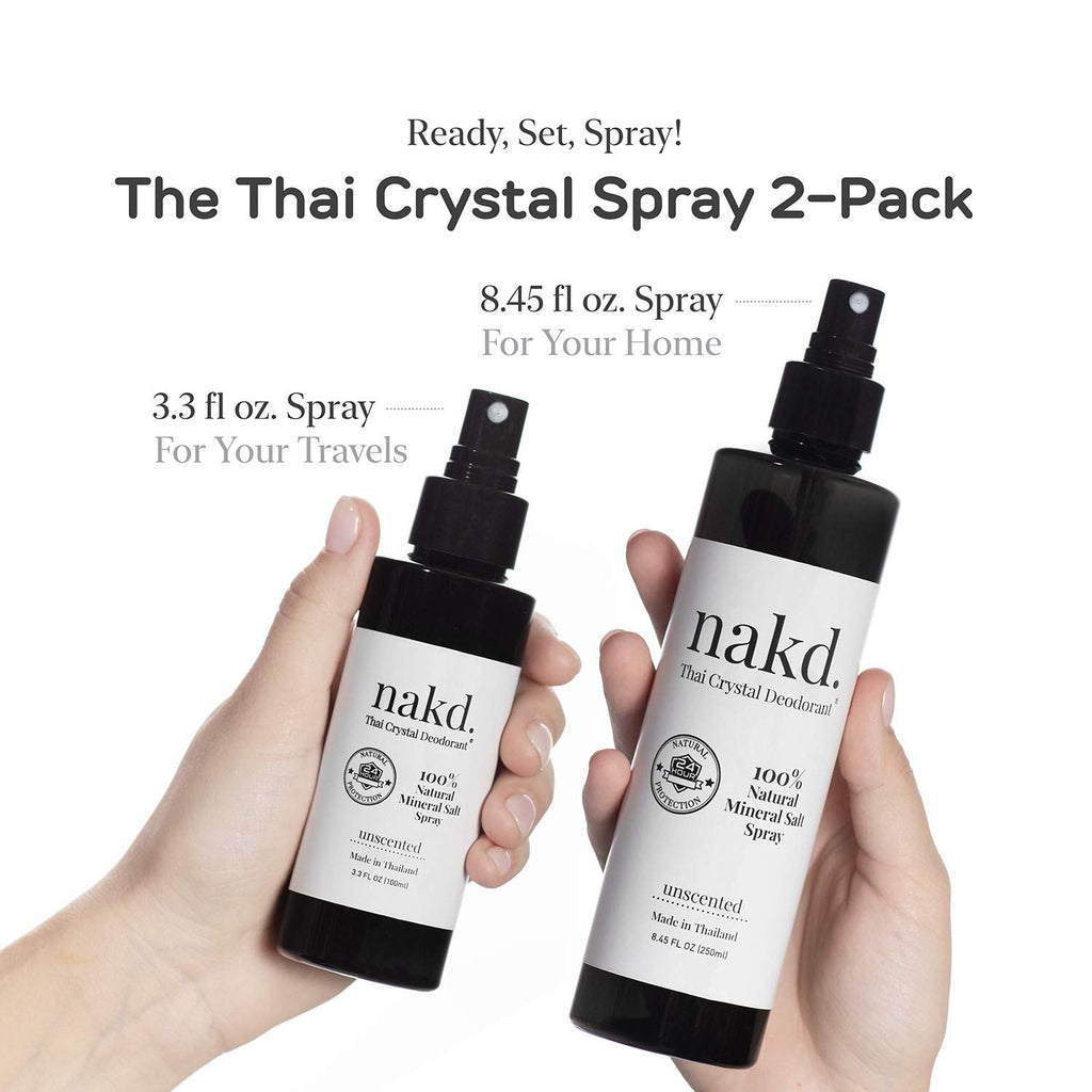 nakd. Thai Crystal Deodorant Spray – Aluminum-Free Unscented Mineral Salt 2-Pack + Travel Size